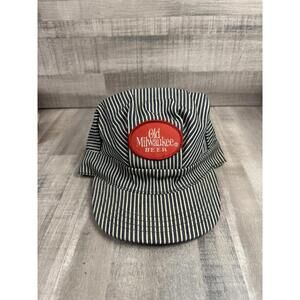 Vintage Old Milwaukee Beer Striped Conductor Hat Cap Snapback OSFA 80s USA